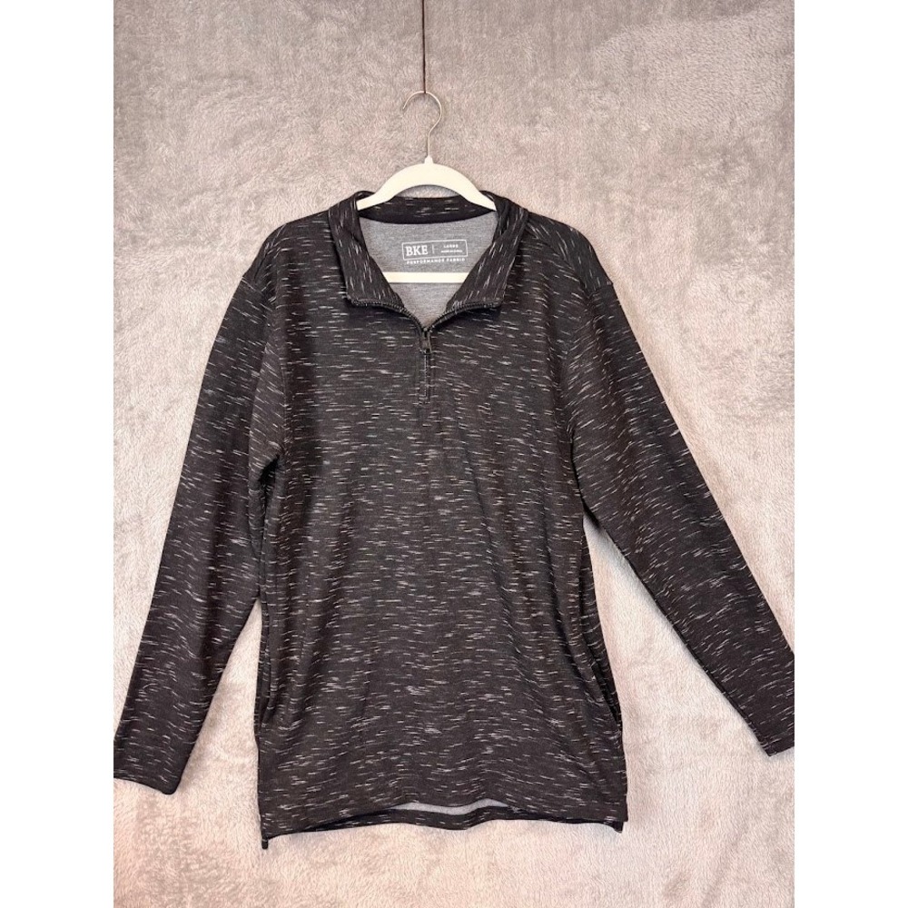 BKE Performance Mens Large Quarter Zip‎ Pullover Gray Space Dye BK00054M Stretch